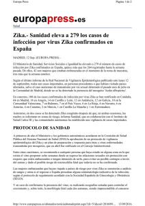 Zika.- Sanidad eleva a 279 los casos de infección por