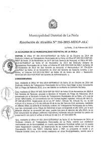 Municipalidad Distrital de La Perla Resolución de Alcaldía N ° 116