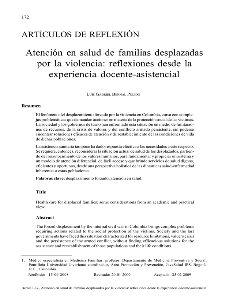 Atención En Salud De Familias Desplazadas Por La Violencia