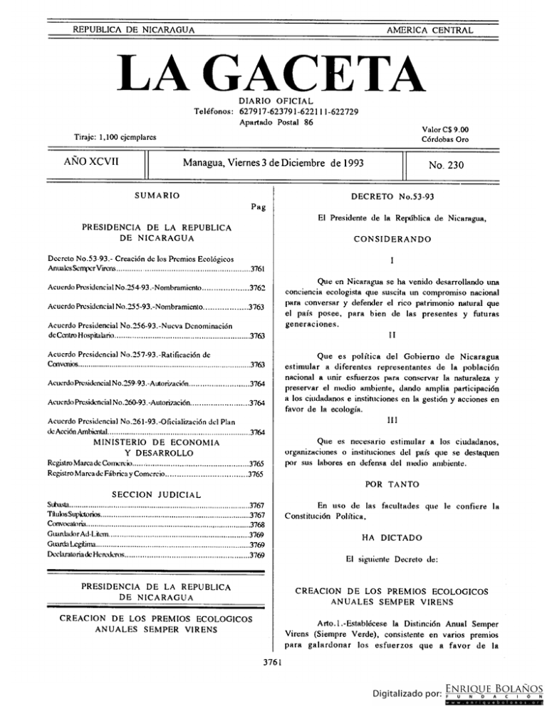 Gaceta - Diario Oficial De Nicaragua