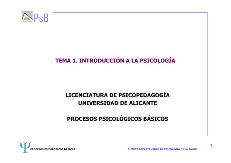 Tema 1. Introducción A La Psicología - RUA