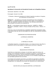 Ley 23.719 Extradicion con Italia - Asistencia Jurídica Internacional