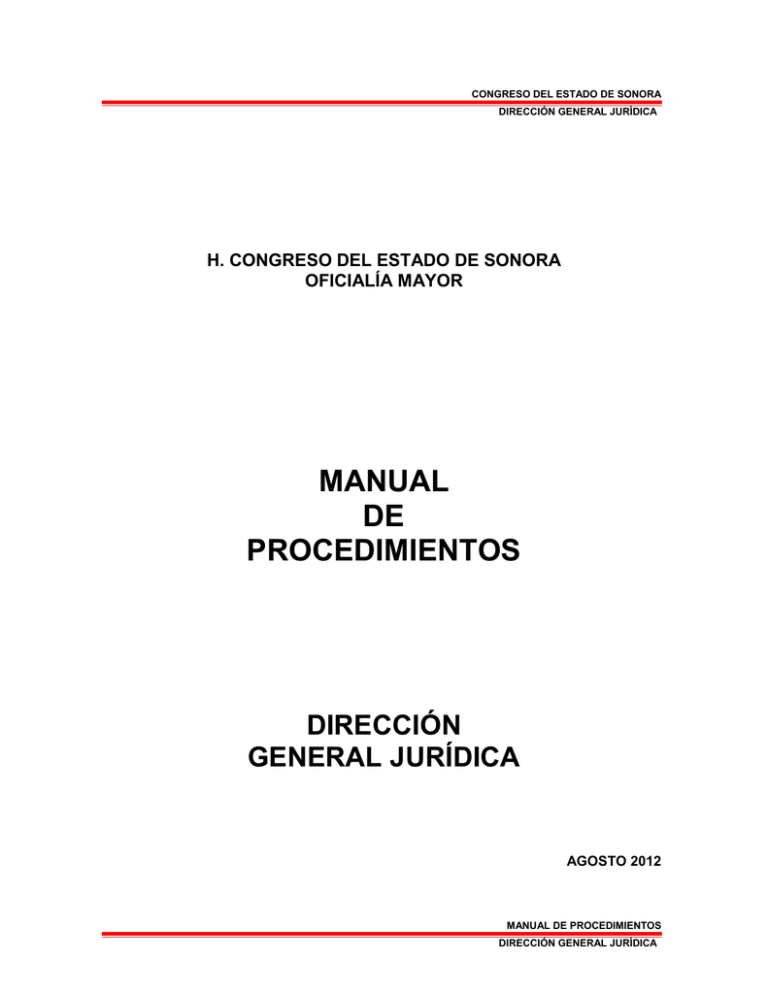 Manual De Procedimientos - Congreso Del Estado De Sonora