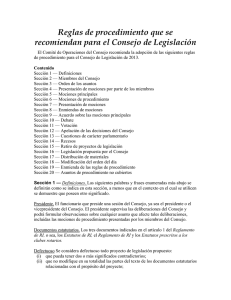 Reglas de procedimiento para el Consejo de Legislación