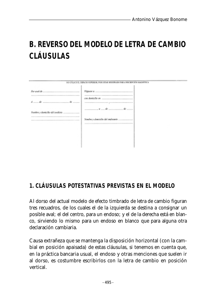 B. REVERSO DEL MODELO DE LETRA DE CAMBIO CLÁUSULAS