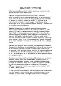 DECLARACION DE PRINCIPIOS El Partido Verde Ecologista de