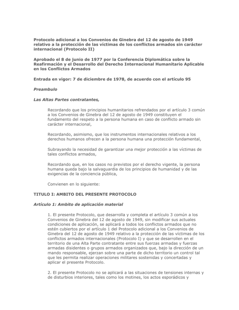 Protocolo adicional a los Convenios de Ginebra del 12 de agosto de