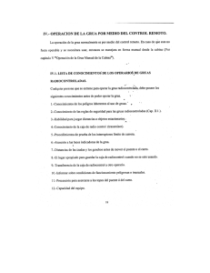 iv.- operación de la grua por medio del control remoto.