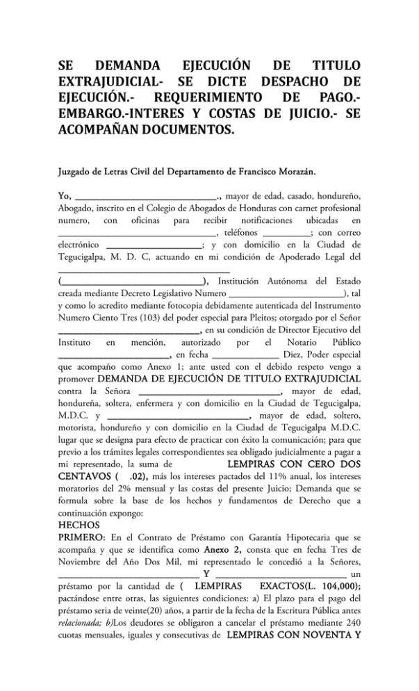 Se Demanda EjecuciÓn De Titulo Extrajudicial 9406