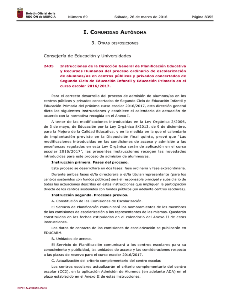 Instrucciones Proceso Ordinario Escolarizaci n Alumnos