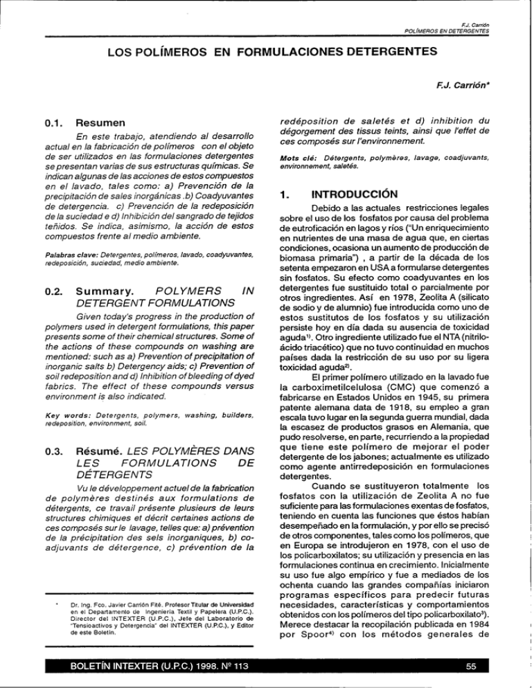 Los Pol~meros En Formulaciones Detergentes