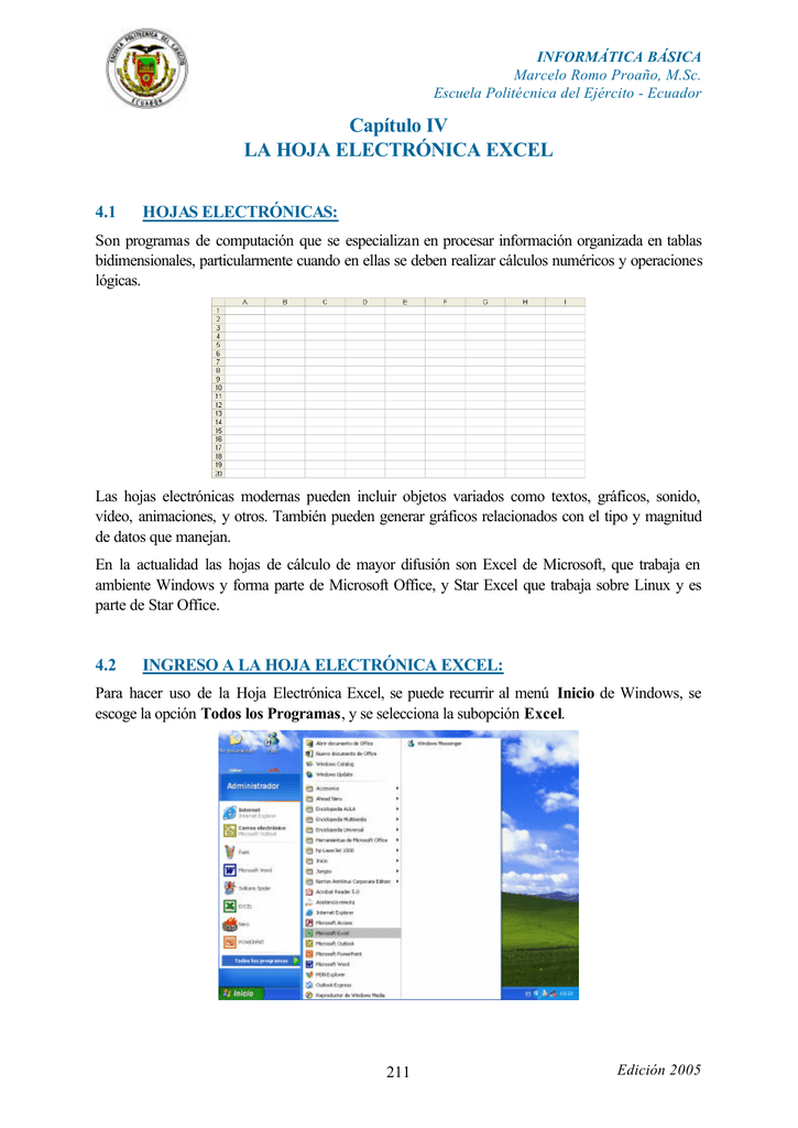 Capítulo IV LA HOJA ELECTRÓNICA EXCEL