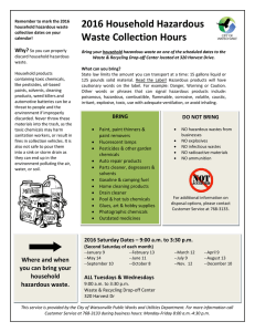 2016 Household Hazardous Waste Collection Hours