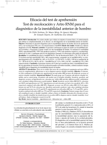 Eficacia del test de aprehensión Test de recolocación y Artro RNM