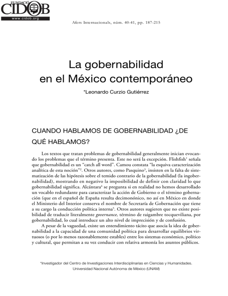 La Gobernabilidad En El México Contemporáneo