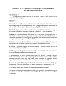 Decreto N&deg;322-97 que crea el Departamento de Prevenci&oacute;n de la