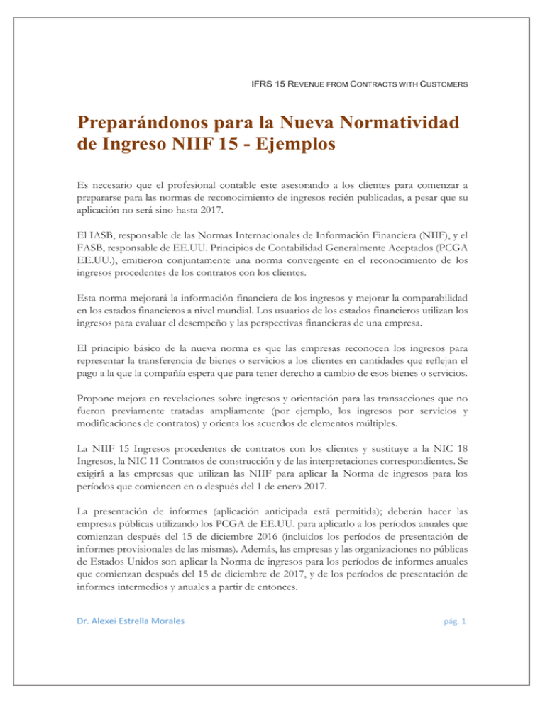 Preparándonos Para La Nueva Normatividad De Ingreso NIIF 15