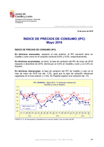 ÍNDICE DE PRECIOS DE CONSUMO (IPC) Mayo 2016