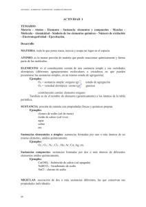 ACTIVIDAD I TEMARIO: Materia - Atomo - Elemento