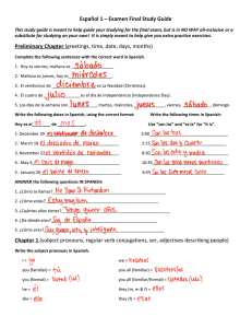 Español 1 – Examen Final Study Guide Preliminary Chapter