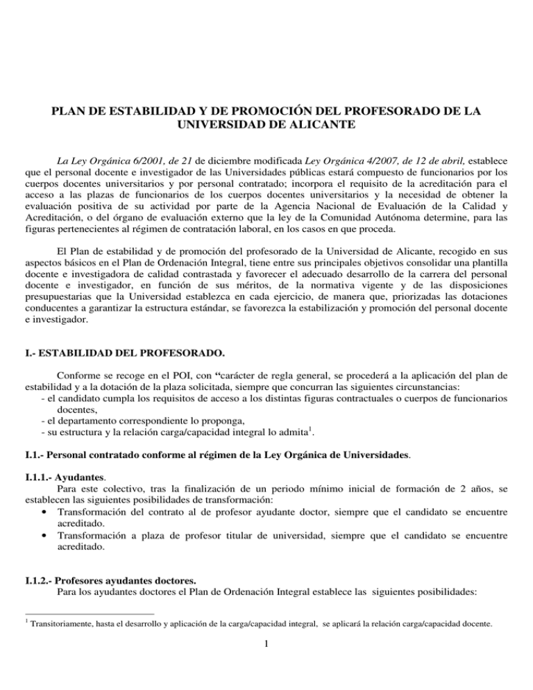 Plan de estabilidad y promoción del