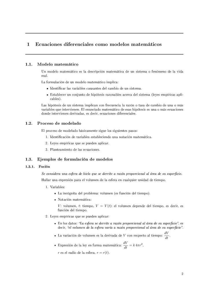 1 Ecuaciones Diferenciales Como Modelos Matemáticos