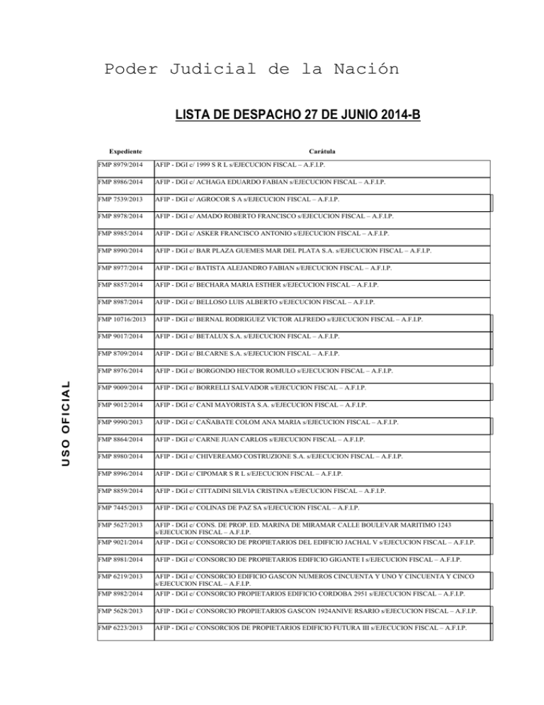 Lista De Despacho 27 De Junio 2014-b