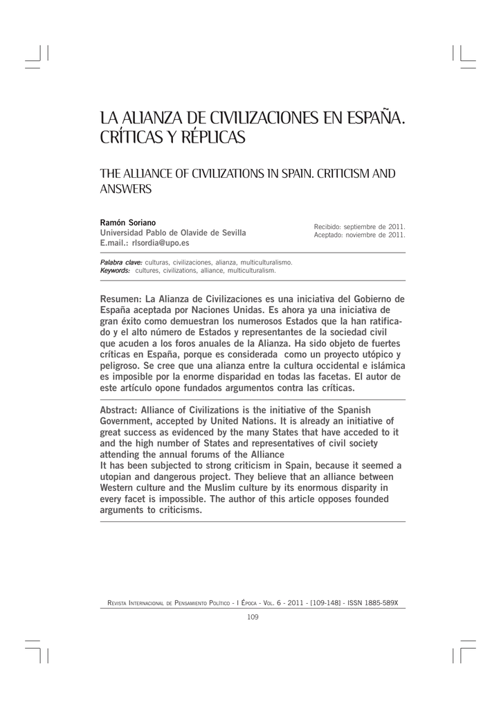 La Alianza De Civilizaciones En España Críticas Y Réplicas - 