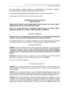 Ley que crea el Centro Estatal de Trasplantes de Órganos