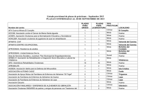 Listado provisional de plazas de prácticum – Septiembre 2013