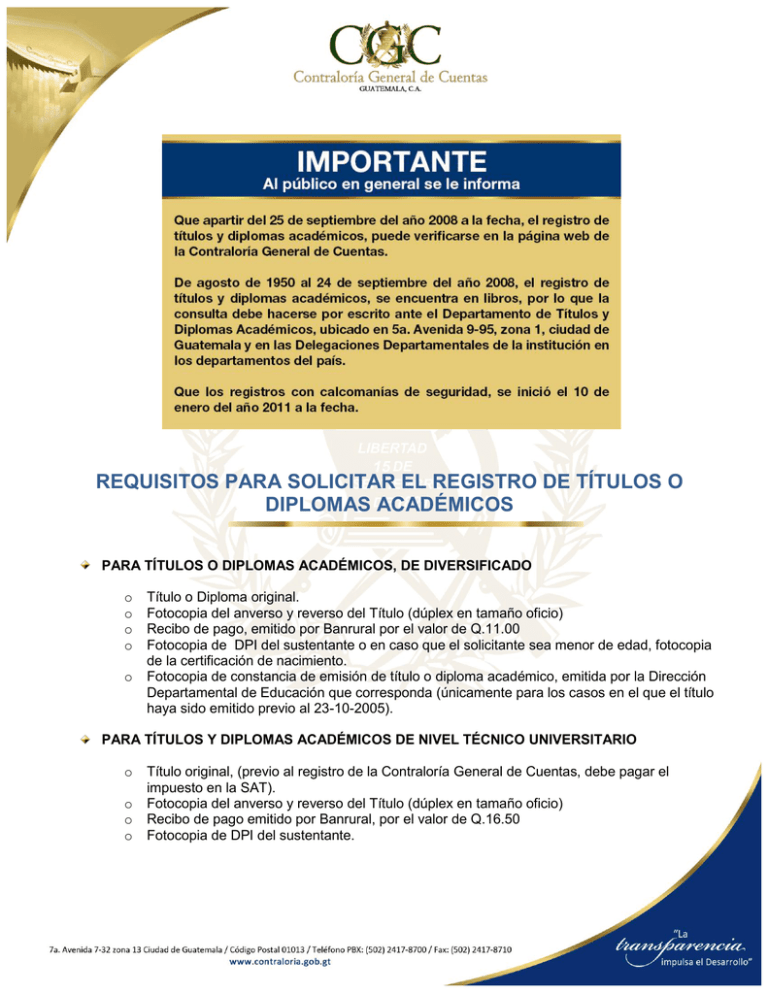 Requisitos Para Solicitar El Registro De Títulos O Diplomas Académicos 6451