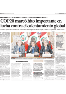 COP20 marcó hito importante en lucha contra el calentamiento global