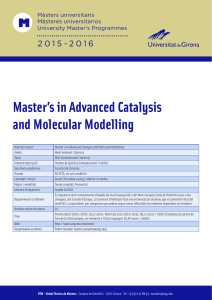 Master`s in Advanced Catalysis and Molecular Modelling