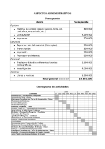 ASPECTOS ADMINISTRATIVOS Presupuesto Rubro Presupuesto