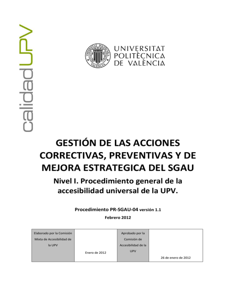 Procedimiento De Gestion De Las Acciones Correctivas, Preventivas Y