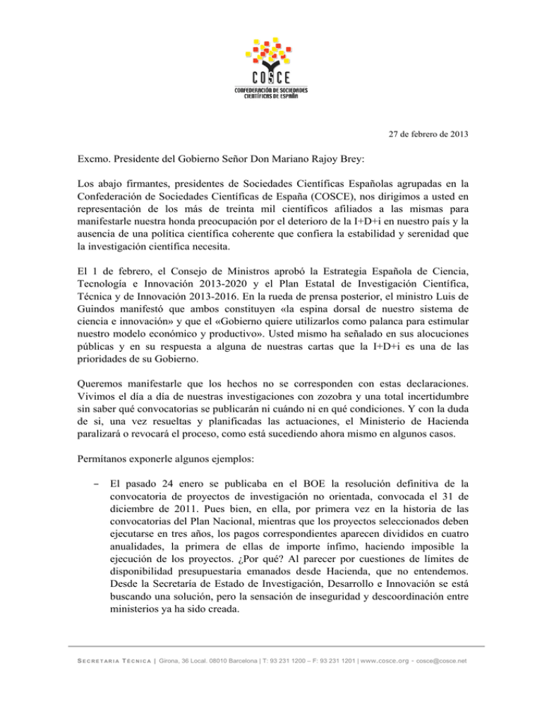 Carta A La Presidencia Del Gobierno