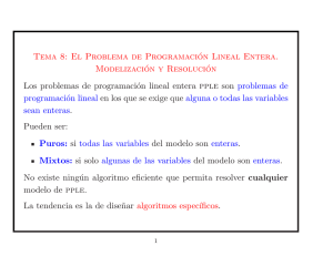 Tema 8: El Problema de Programación Lineal Entera. Modelización