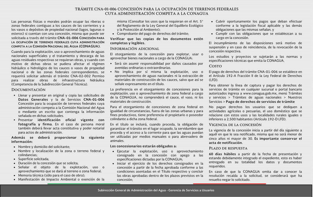 Cna 01 006 Concesion Para La Ocupacion De Terrenos Federales