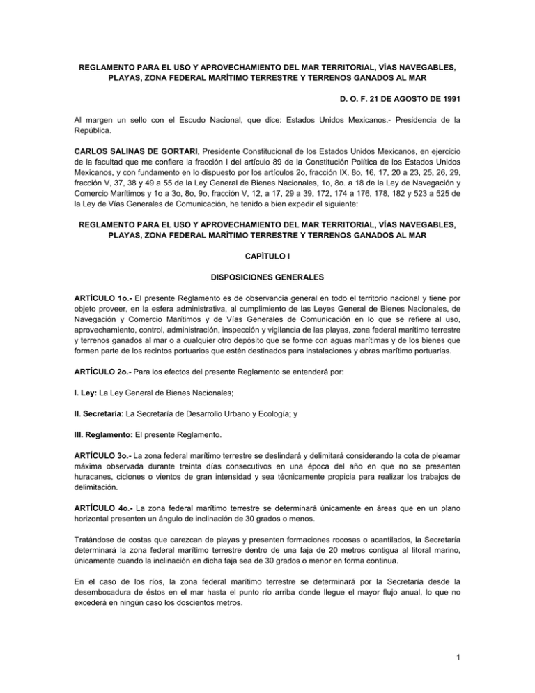 1 reglamento para el uso y aprovechamiento del mar territorial, vías 1 reglamento para el uso y aprovechamiento del mar territorial, vías