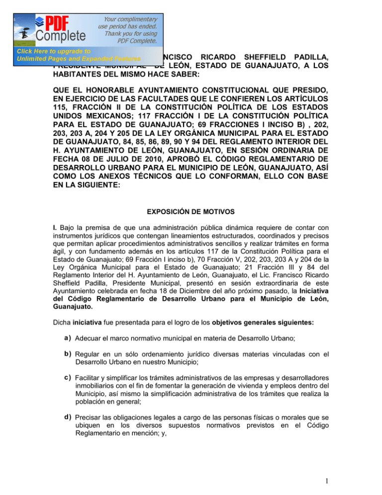 Código Reglamentario de Desarrollo Urbano para el Municipio de Código Reglamentario de Desarrollo Urbano para el Municipio de