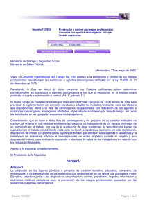 Decreto 183/82 - Agentes cancerígenos