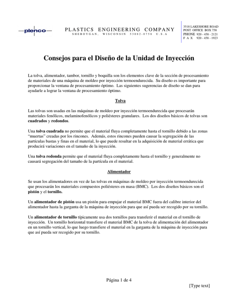 Consejos para el Diseño de la Unidad de Inyección