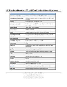 HP Pavilion Desktop PC - t115m Product Specifications