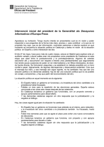 Intervenció inicial del president de la Generalitat als