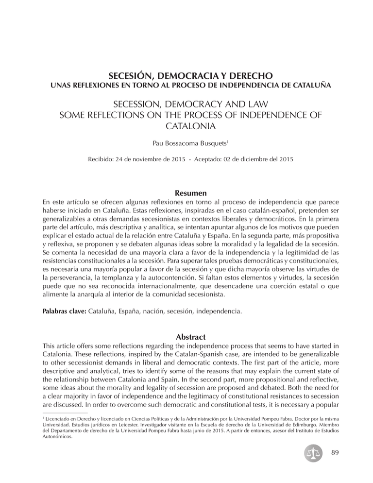 SECESIÓN, DEMOCRACIA Y DERECHO SECESSION