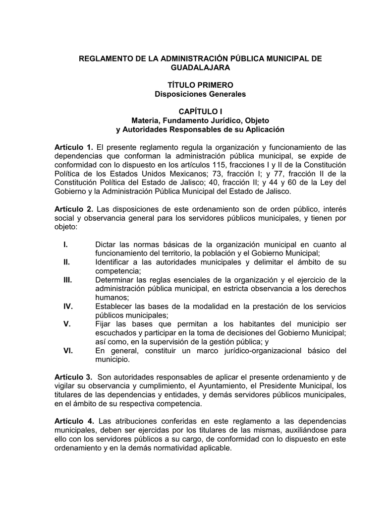 Reglamento de la Administración Pública Municipal Reglamento de la Administración Pública Municipal