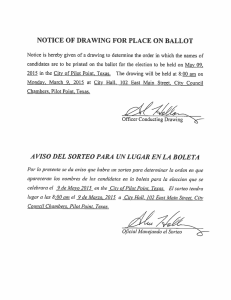 notice of drawing for place on ballot