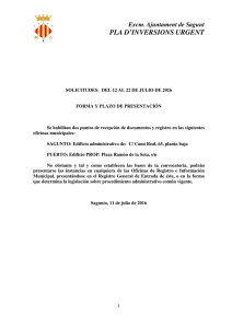 Excm. Ajuntament de Sagunt PLA D`INVERSIONS URGENT