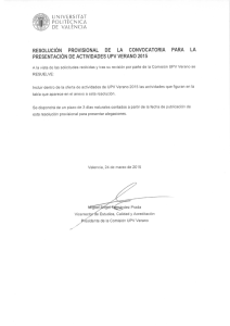 Resolución Provisional UPV Verano 2015