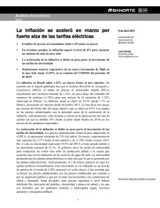 La inflación se aceleró en marzo por fuerte alza de las tarifas